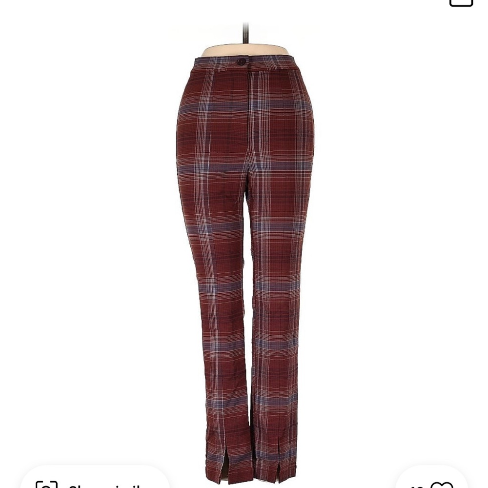 Plaid Women's Pants in Burgundy and Blue